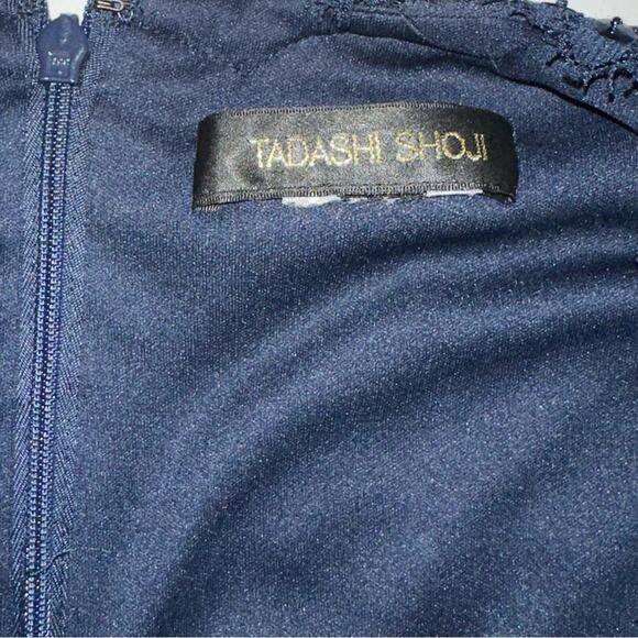 Tadashi Shoji Black Navy Bandage Satin Beaded Cocktail Dress Size 8 - Picture 4 of 12